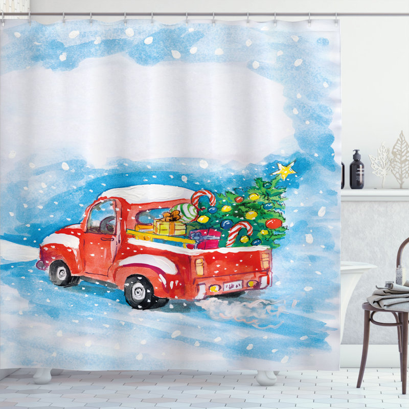 Rideau de douche simple christmas truck, H 75 po x l 69 po