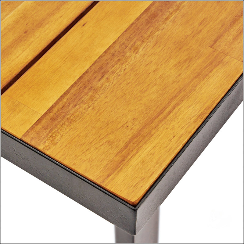 Table de salle à manger d'extérieur en bois d'acacia et fer de 70 pouces KYSTON, résistante aux éclaboussures et élégante pour les rassemblements modernes