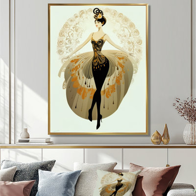 Danseuse des années 20 avec robe de paon - art mural moderne femme