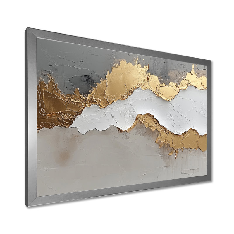 Abstrait bosquet d'introspection en or et blanc VI, Argent argent, H 30 po x l 40 po, Cadre simple