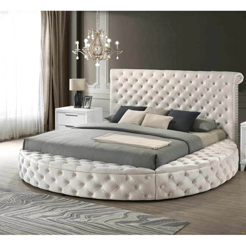 Lit de rangement en velours capitonné 1Pc, Ivoire ivoire