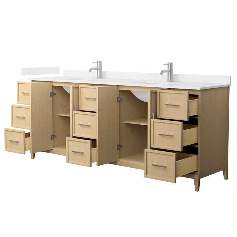 Elan 84 in. Vanity, White Cultured Marble, Tan, Brushed Nickel