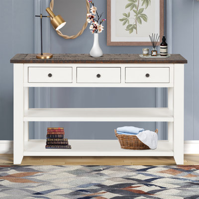 Vintage Rustic 48.83” Console Table with Drawers and Shelves for Entryway and Living Room