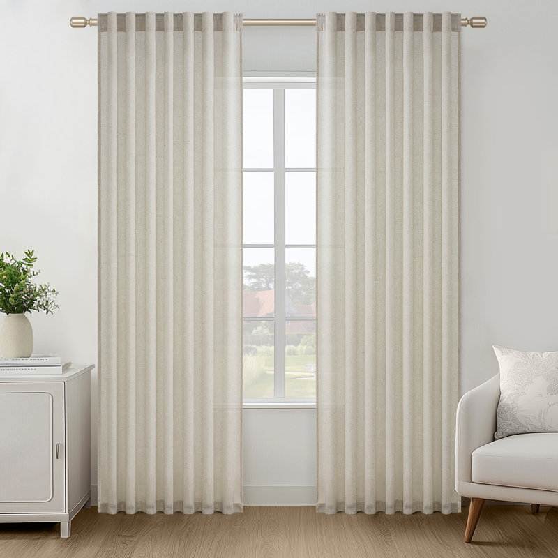 Rideau en lin avec passe-tringle Dennan, rideaux semi-transparents en lin pour la chambre à coucher, Gruau, L 50 po x L 96 po