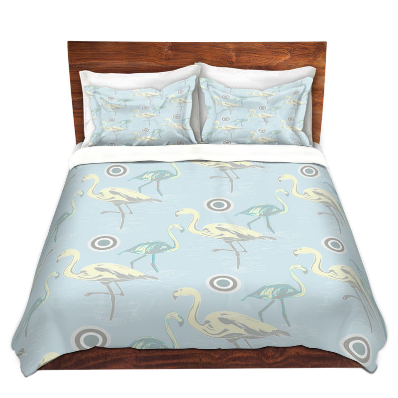 Ensemble de housse de couette en microfibre DiaNoche par Yasmin Dadabhoy - Flamant 3 bleu pâle
