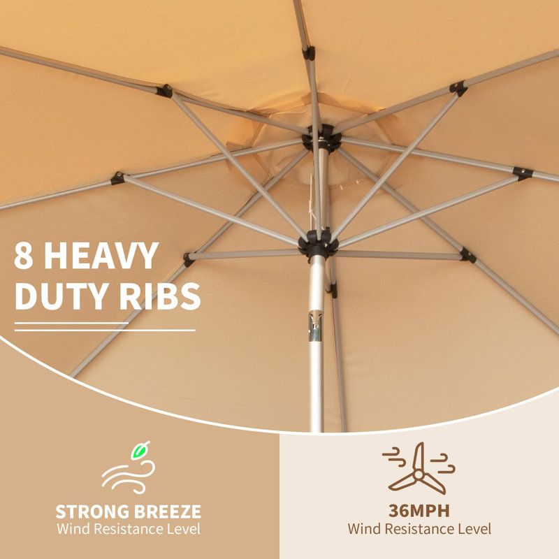 Parasol de patio, parasol de table d'extérieur avec bouton poussoir inclinable et manivelle, Beige