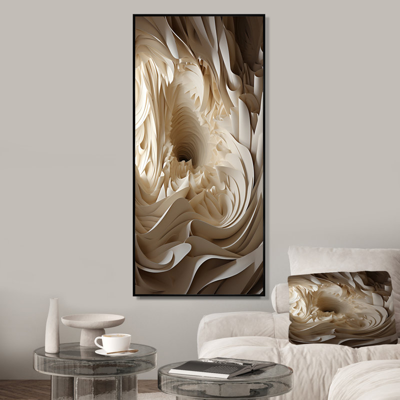 Plume blanche et bleue en spirale IV - art mural géométrique, Cadre flottant noir, H 32 po x l 16 po