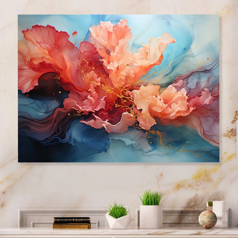 " Orange And Blue Abstract Storm ", 16" H x 32" W