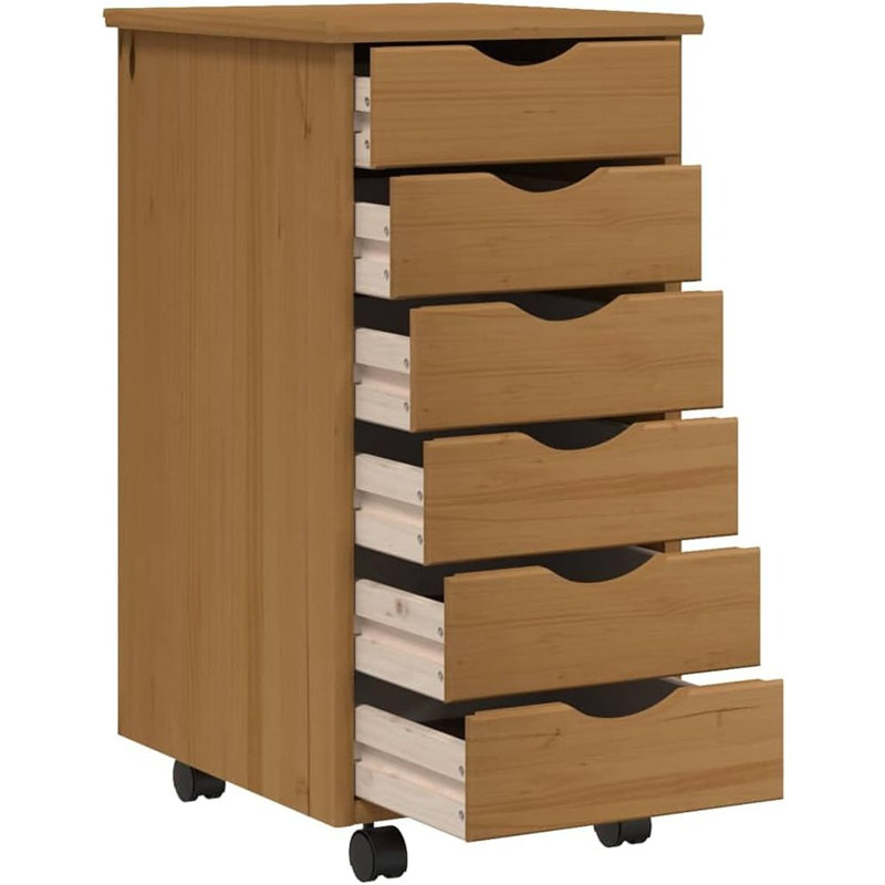 Jennarae MOSS 6-Drawer Chest with Wheels, Solid Pinewood, Honey Brown