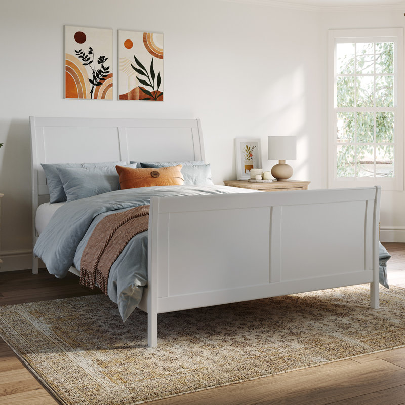  Lit plateforme en bois massif Fitzsimmons, Blanc 1