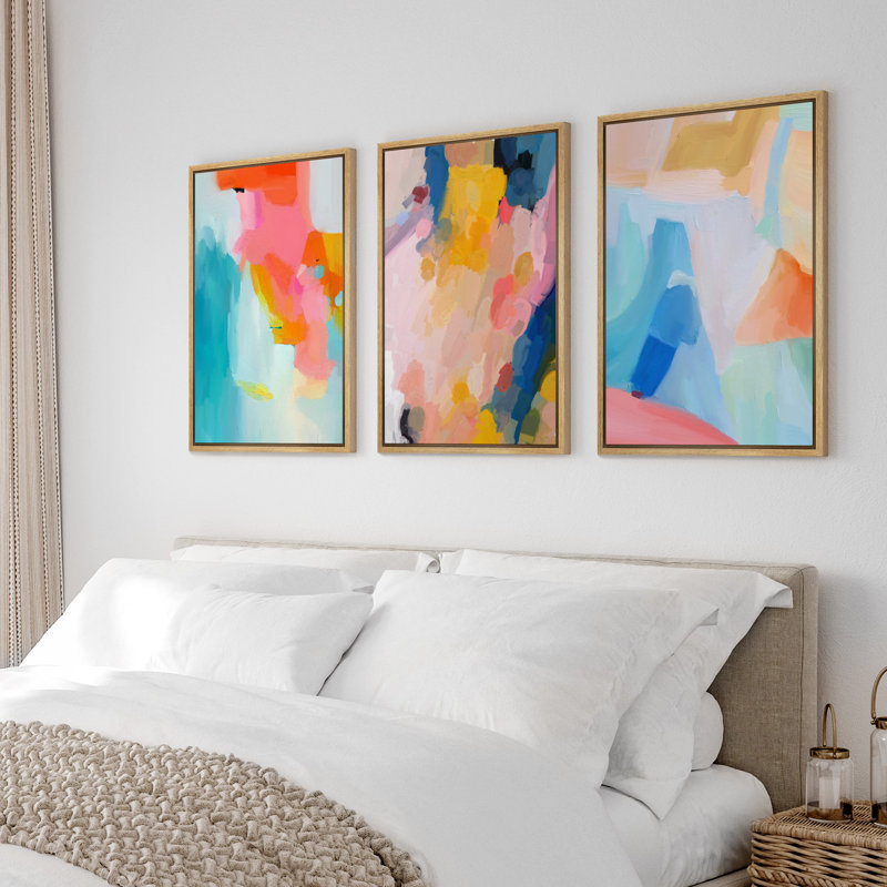 Vibrant Multicolor Paint Stroke Shapes Abstract Colorful Decor Framed On Canvas 3 Pieces Print, 36" H x 24" W x 1.5" D