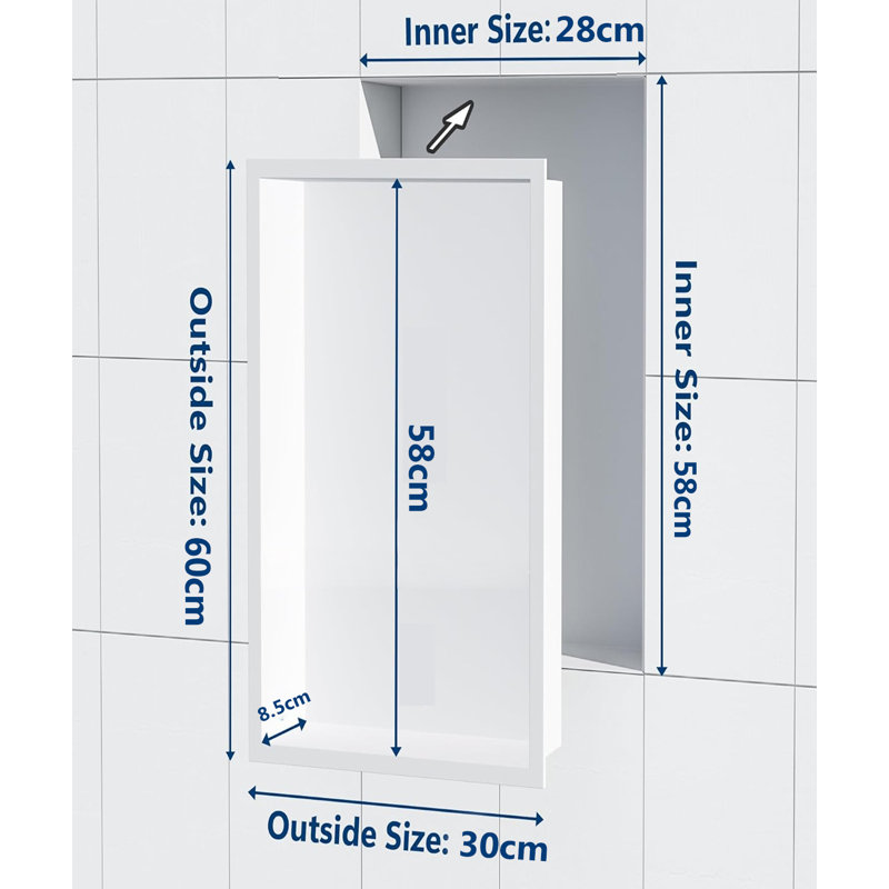 Niche de douche encastrée rectangulaire en acier inoxydable de calibre 18, Chrome