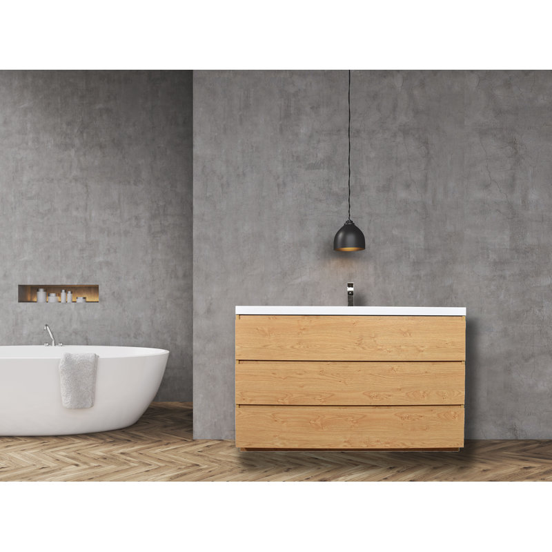 Korrina 47.25'' Single Bathroom Vanity with Plastic Top, English Oak