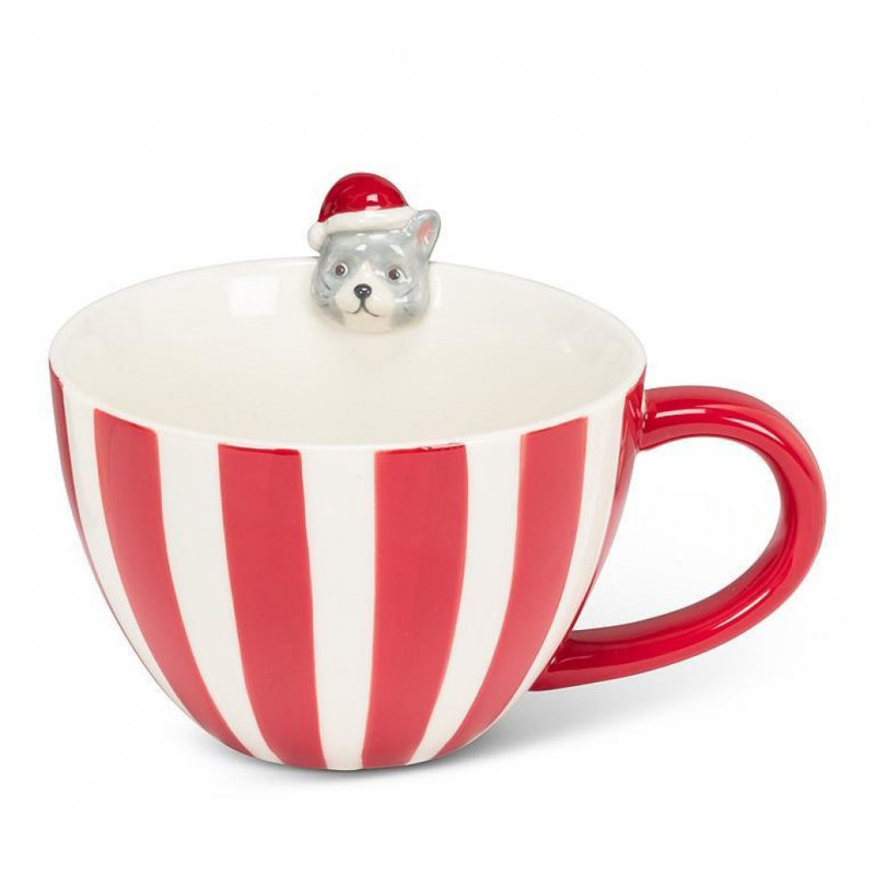 Grande tasse rayée avec chat des Fêtes