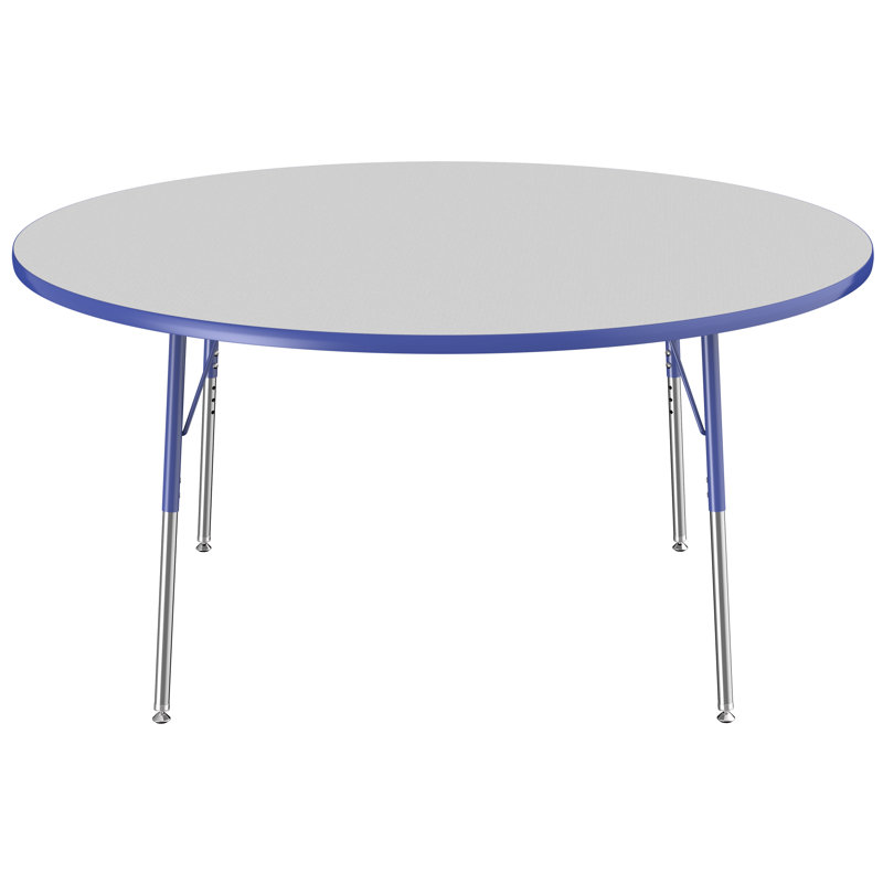 Table ronde à hauteur réglable, H 24 po x L 60 po x l 60 po, Gris / bleu, Gris