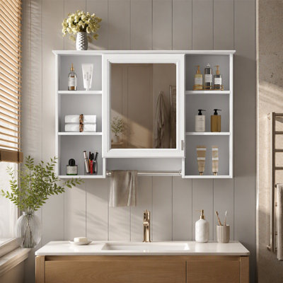 Armoire à pharmacie murale 41,5 "3-en-1, miroir HD avec tablettes réglables et porte à fermeture en douceur pour meuble-lavabo