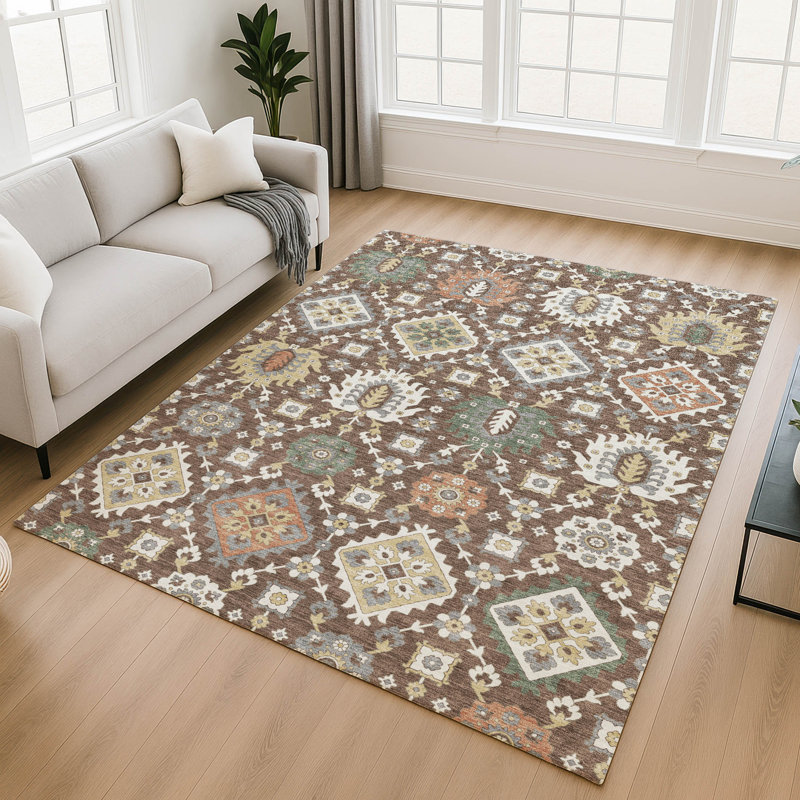 Premium Machine Washable Mayfield AMF2200 bohemian Rug, 8' x 10', Chocolate