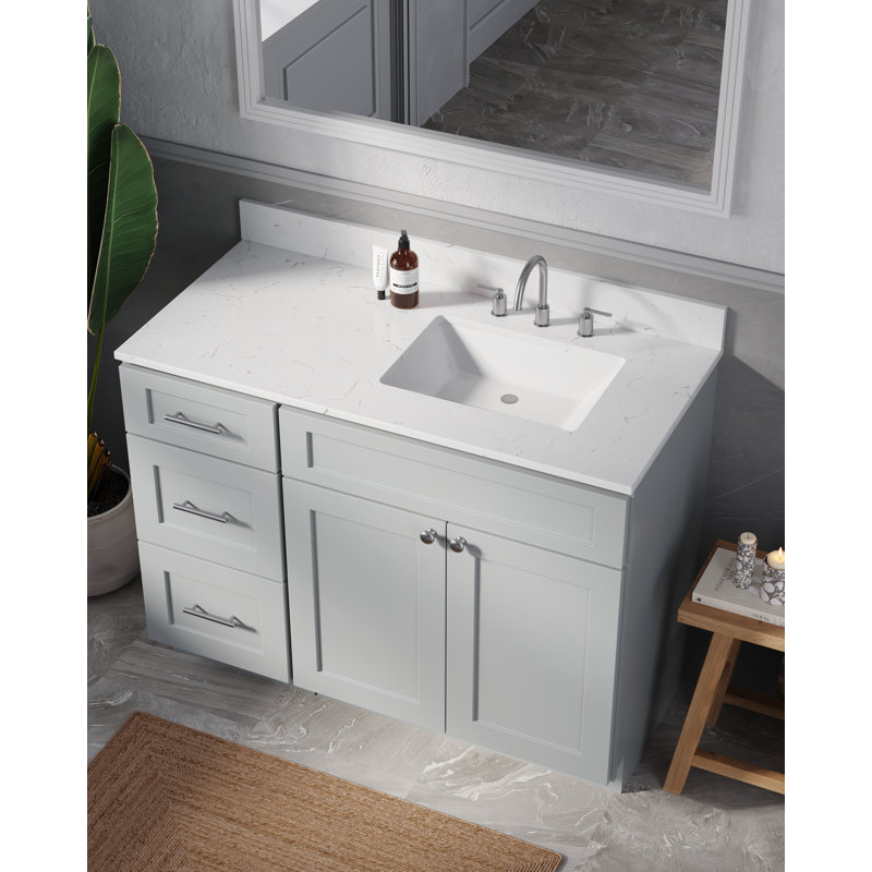 Disar 46'' Single Bathroom Vanity with Quartz Top, Gray