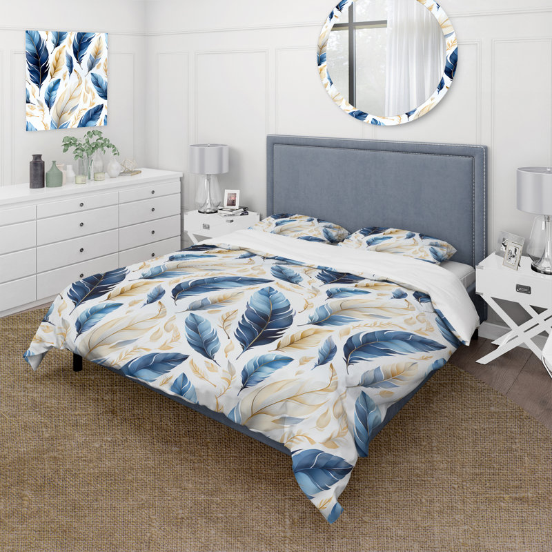 Literie Sapphire Blue Dove Feathers I, Housse de couette pour grand lit et 2 taies décor