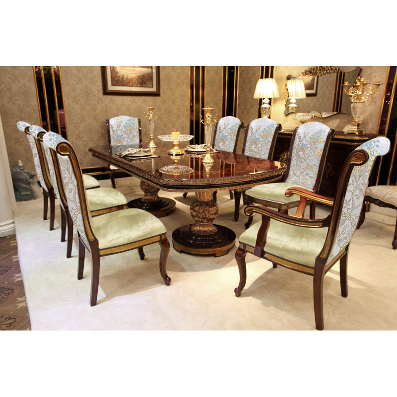 9 - Piece Dining Set, Brown/Dark Gold