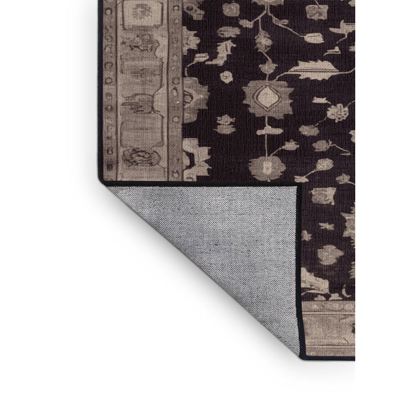Machine Washable Overdyed Black Area Rug, Round 3'