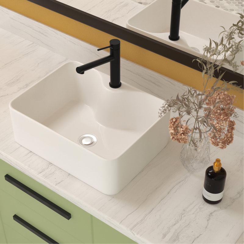16"x12" White Ceramic Rectangular Bathroom Sink