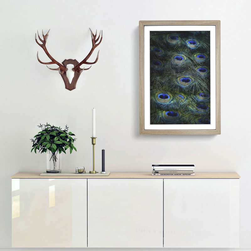 The Feathers of a Peacock - Picture Frame Painting Print, 87cm H x 62cm W x 2cm D, Oak Framed