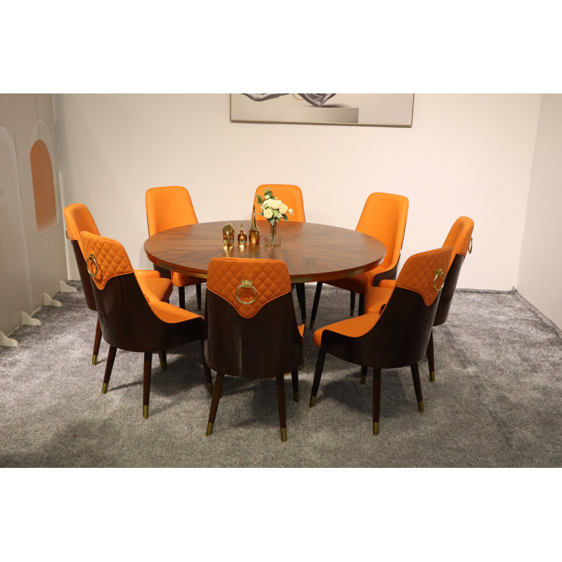 Ensemble repas rond Vogue Lux, Beige, 9 pièces : table, 8 chaises, H 31 po x l 61 po x P 61 po
