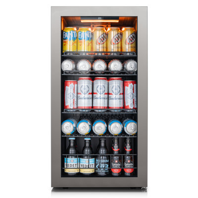 105 Cans Beverage Cooler 16.9 in. W Single Zone Refrigerator 2-Layer UV-Blocking Tempered Glass Door in Stainless Steel