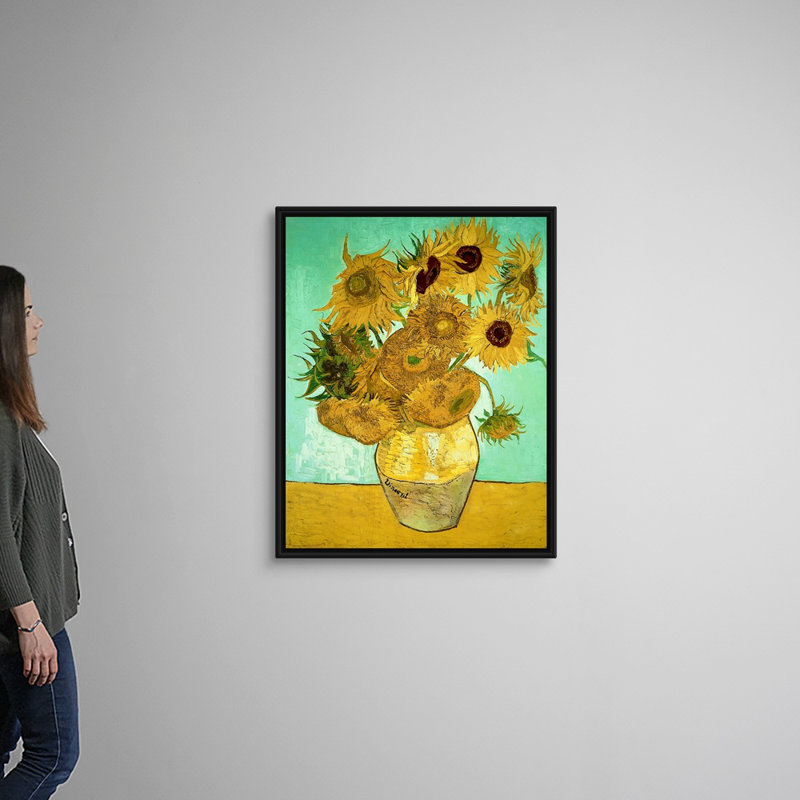 Tournesols, 1888, art mural sur toile, H 32 po x l 40 po x P 1,75 po, Cadre noir