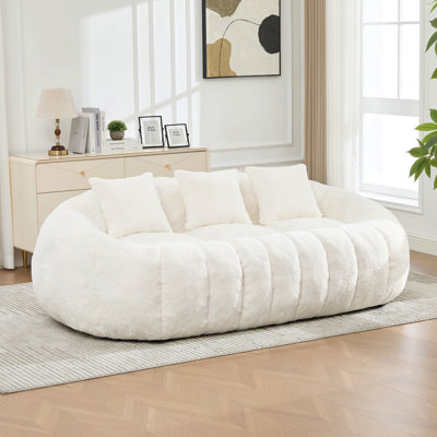 Canapé deux places sans ossature, motif floral, 190 cm de large, ultra doux, en fausse fourrure effet nuage, aucun assemblage requis, canapé surdimensionné à assise profonde en mousse compressée pour salon, chambre, appartement, coin détente. Beige
