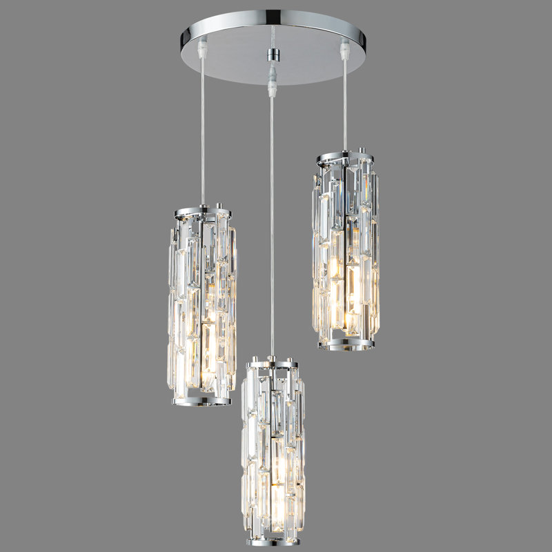 Adjustable Pendant Light Fixture Modern Pendant Light Crystal , Chrome, 3 Lights