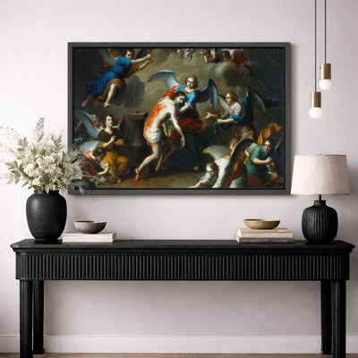 Heavenly Angels with Christ Religious Baroque Artwork, Living Room Pictures, Framed Canvas Giclee Print Wall Art.