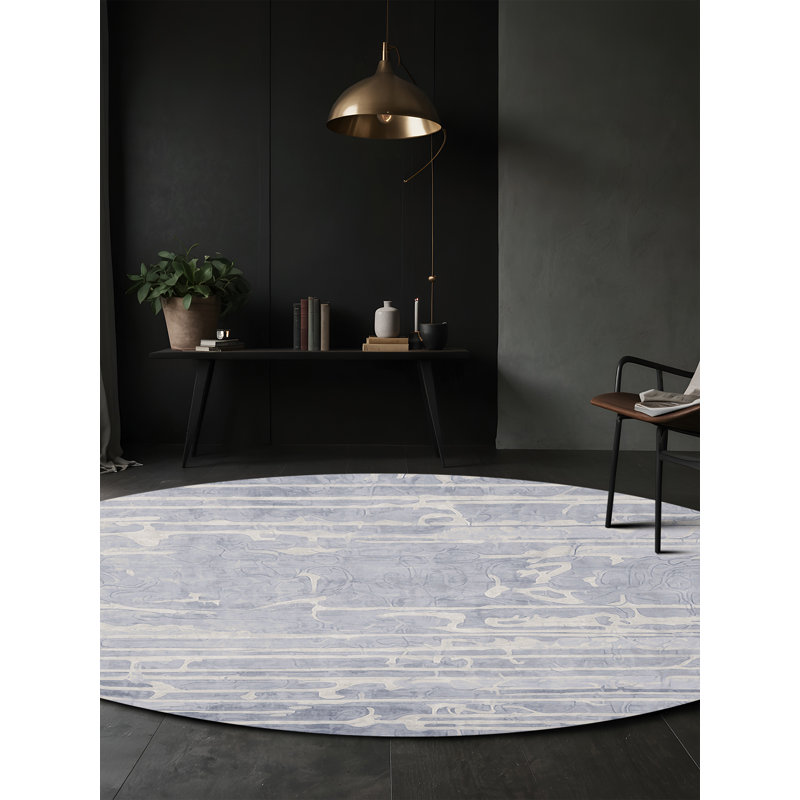 Machine Washable Blue Area Rug, Round 8'