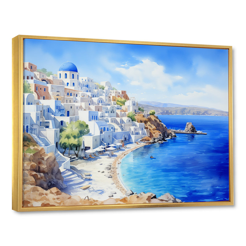 Santorini, Grèce, sérénité - Grèce, art mural, Cadre flottant doré, H 34 po x l 44 po x P 1,5 po