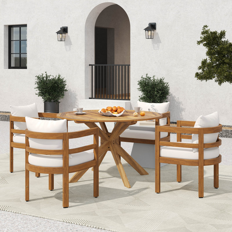 Chaises de salle à manger d'extérieur en bois d'acacia rustique avec coussins hydrofuges Rivara