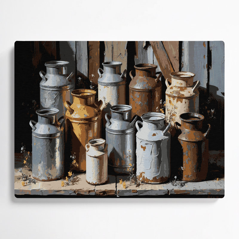 «Farm Milk Cans Brown», art mural en métal, H 20 po x l 24 po