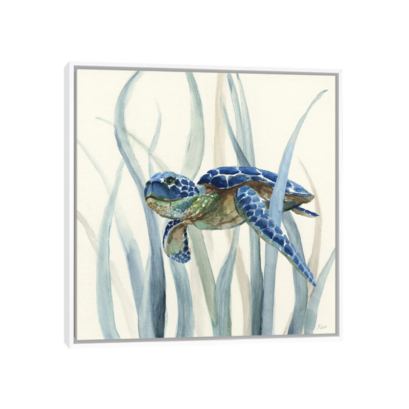 «Turtle In Seagrass II» encadré par Nan Print, Toile encadrée flottée blanche, H 26 po x l 26 po x P 1,5 po