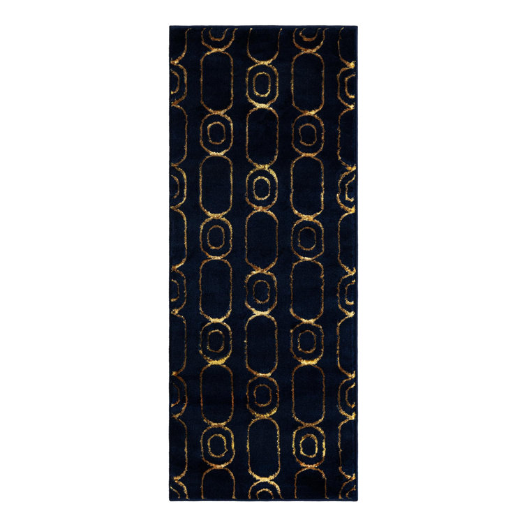 Latitude Run® Column Novica Rug Navy Blue and Gold