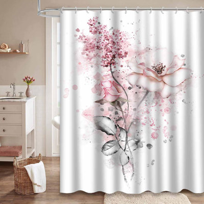 Watercolor Flowers Floral Flower Pastel Colors Pink Rose Branch White with 12 Hooks