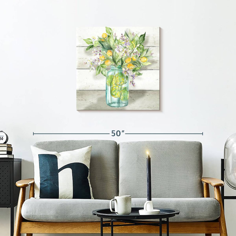 Yarlin, aquarelle, citrons, pot Mason, Shiplap, H 24 po x l 24 po