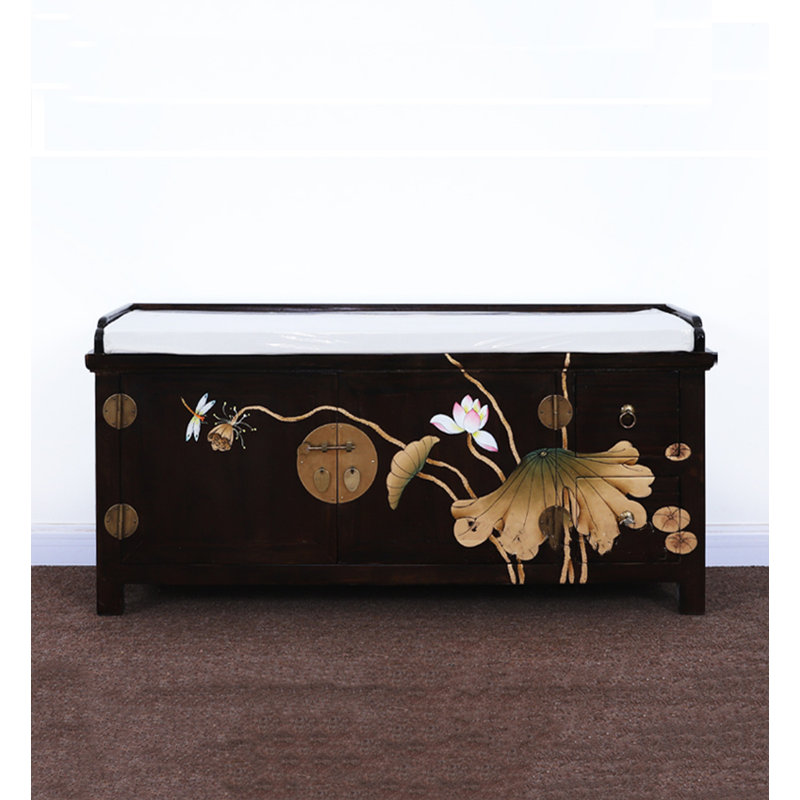 Banc de rangement pour chaussures en bois massif, Noir / Lotus