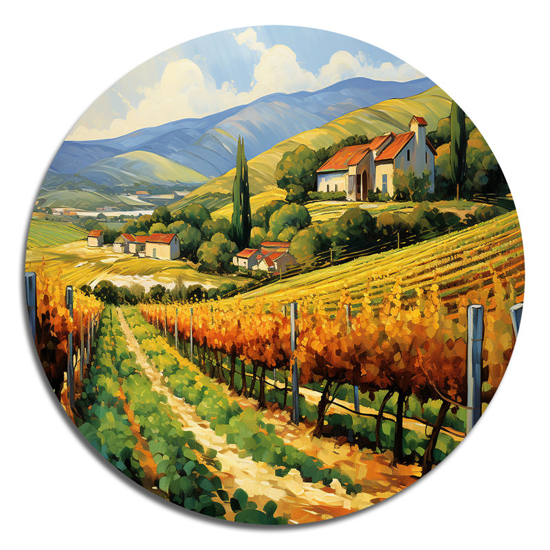 «Vangogh Sunlit Vineyard II», art rond en métal, H 36 po x l 36 po