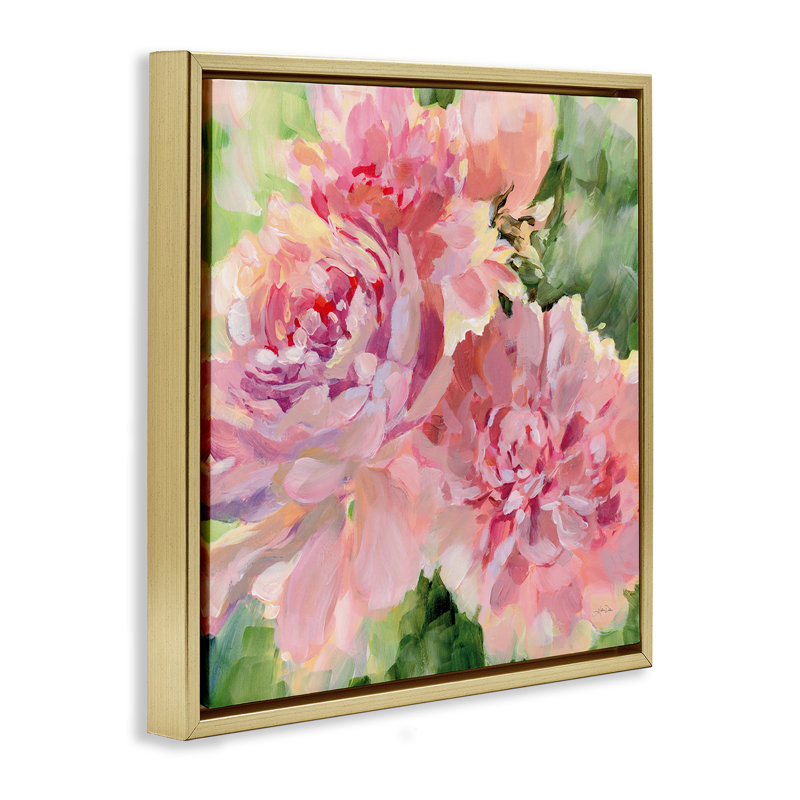 «Flared Peony Petals» par Katrina Pete, H 25 po x l 25 po, Cadre flottant métallique doré