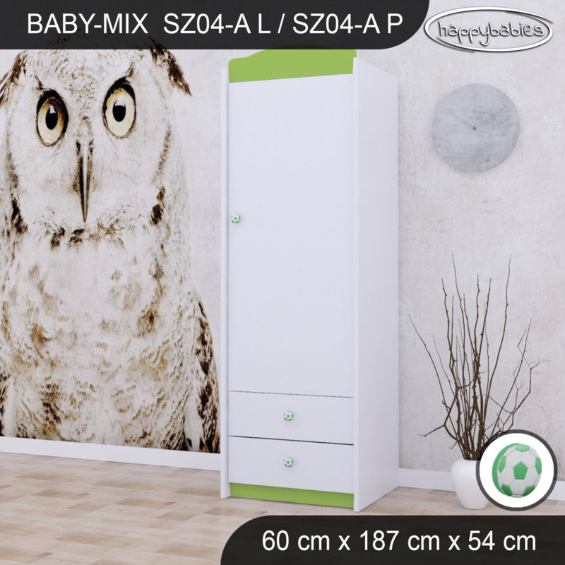 Ball 1 Door Wardrobe, Green/White