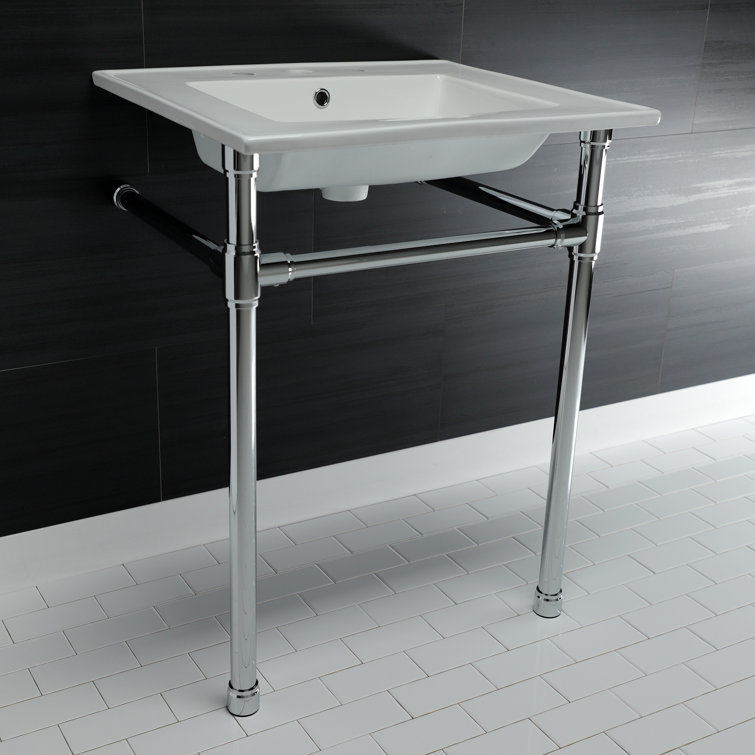 Kingston Brass Dreyfuss 25-Inch Ceramic Console Sink with Stainless Steel Legs