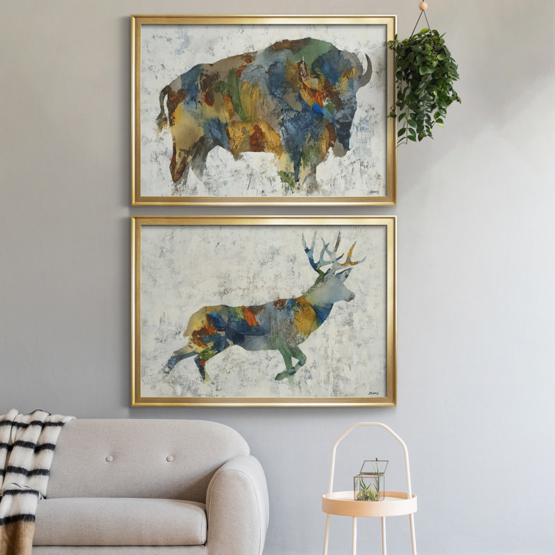 Plains Icon - ensemble de 2 impressions, H 30,5 po x l 42,5 po x P 1,5 po, Toile encadrée dorée, Pas de tapis