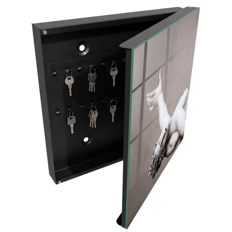 Key box for home, Opens to the left, 30x30x5, White, Classical sculpture in a dynamic gesture, 