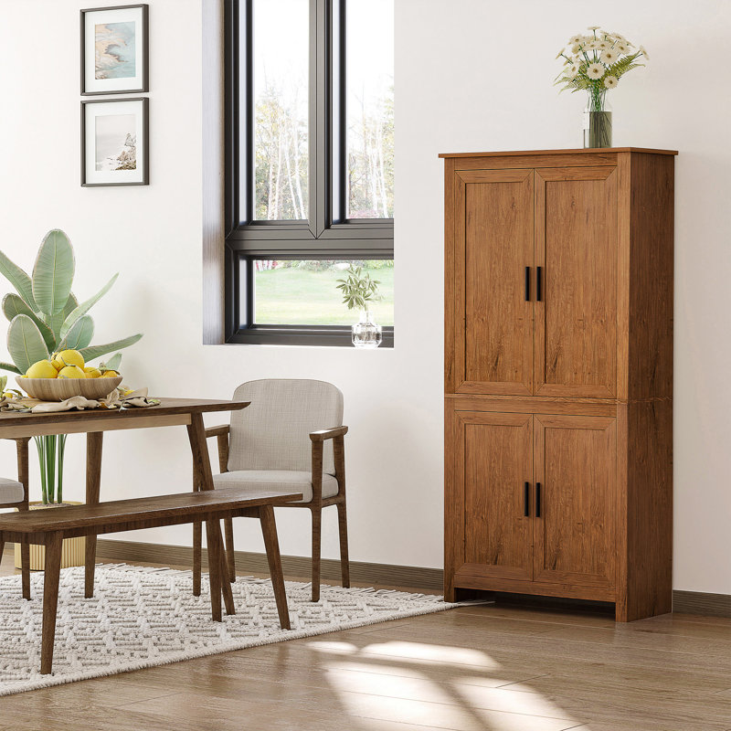 Armoire de cuisine 64 po, armoire de rangement autoportante avec 4 portes et 3 tablettes réglables pour la salle à manger