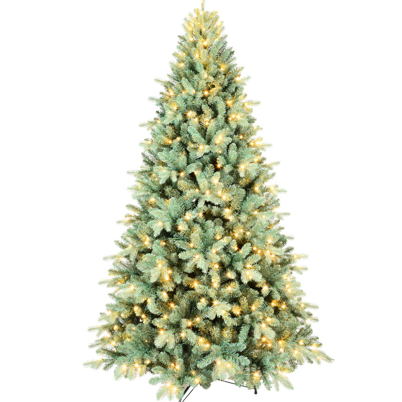 6 pi, arbre de Noël teinté bleu, 350 lumières DEL blanc chaud, 1390 pointes, conception à charnières, support en métal stable, base de décorations festives, décorations des Fêtes
